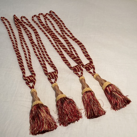 Drapery tie back (4) rope and tassels gold burgundy - Picture 1 of 16